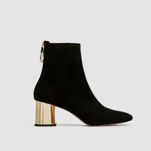 Zara gold heel suede black booties